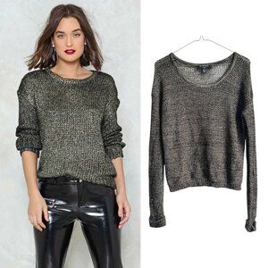 Bycorpus Urban Outfitters Gold Metallic Open Knit Crewneck Sweater Top, XS